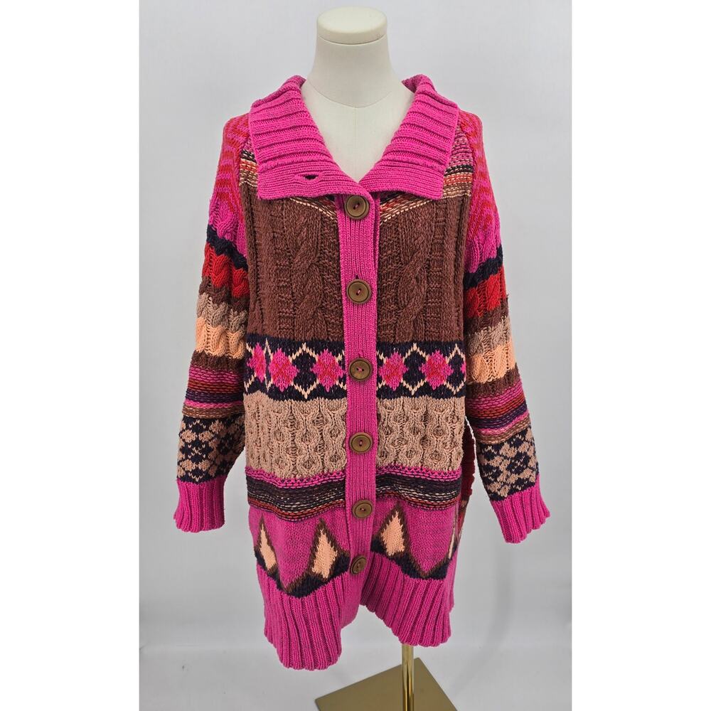 Free People Indie Festival Cottagecore Argyle Smile Cardi‎